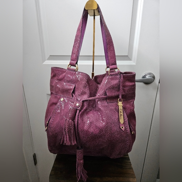 Cole Haan Handbags - Cole Haan Plum Python Print Drawstring Shopper Tote